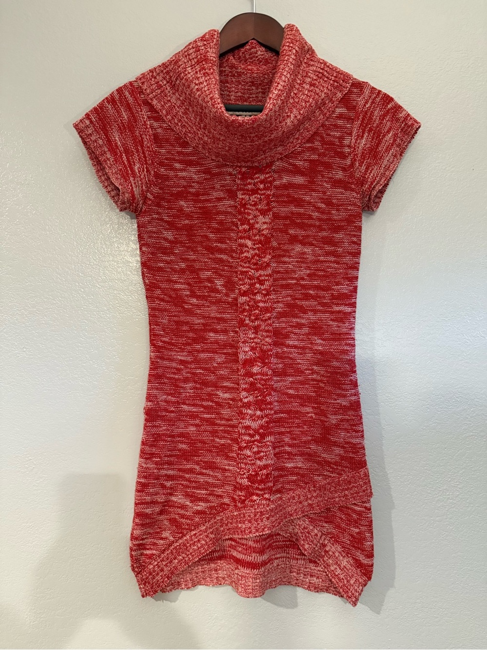 Marled Red Short Sleeve Cowl Neck Knit Top